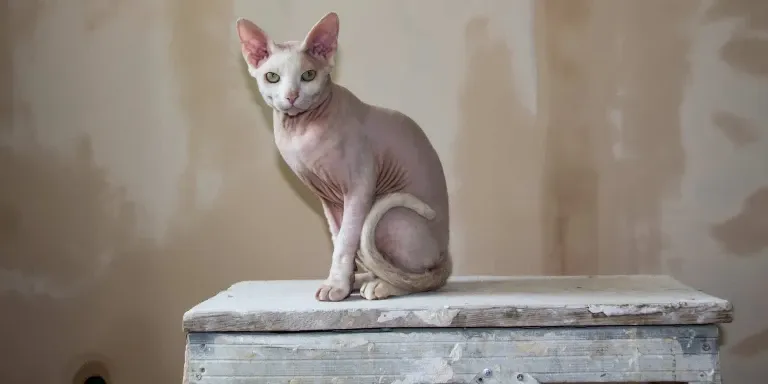 Sphynx Cat by an a table