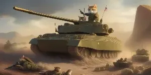 A tank with a cat on top of it.