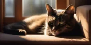 A tabby cat laying on a couch in the sun.