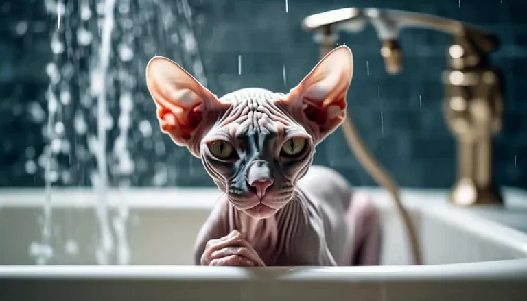 bathing a sphynx cat