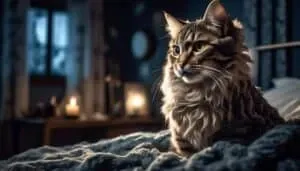 cat sleeps at bed s foot