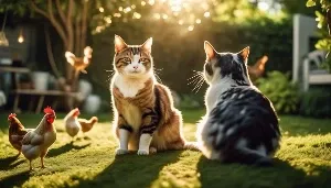 cats and chickens coexisting