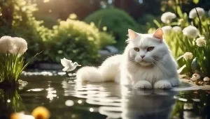 cats and ducks peacefully coexist