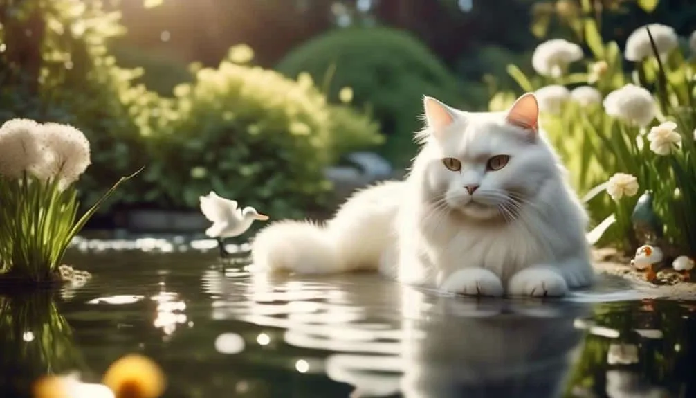 cats and ducks peacefully coexist