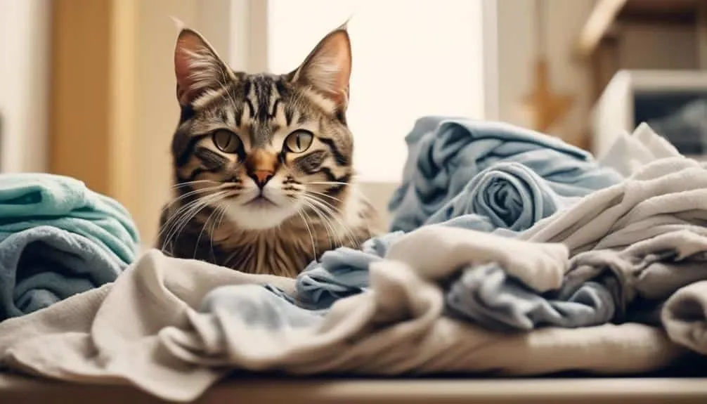 cats fascination with clean laundry