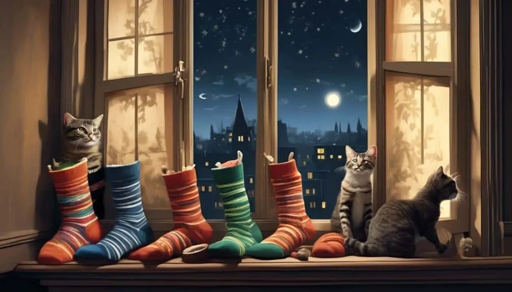 cats hunting with sock