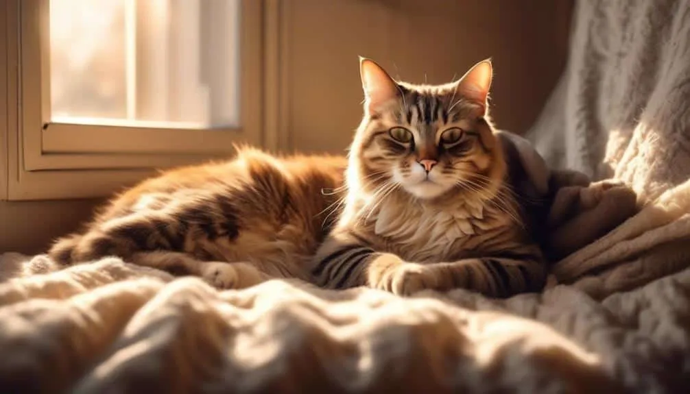 cats sleeping between legs