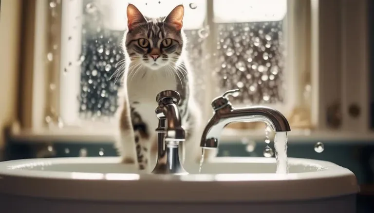 curious cat investigates bathroom
