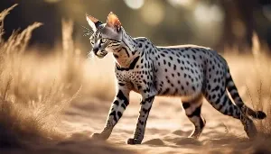 enigmatic silver savannah cat