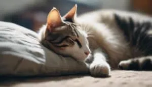 cat sleeping between legs