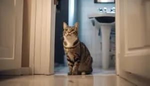 feline guardians in bathroom